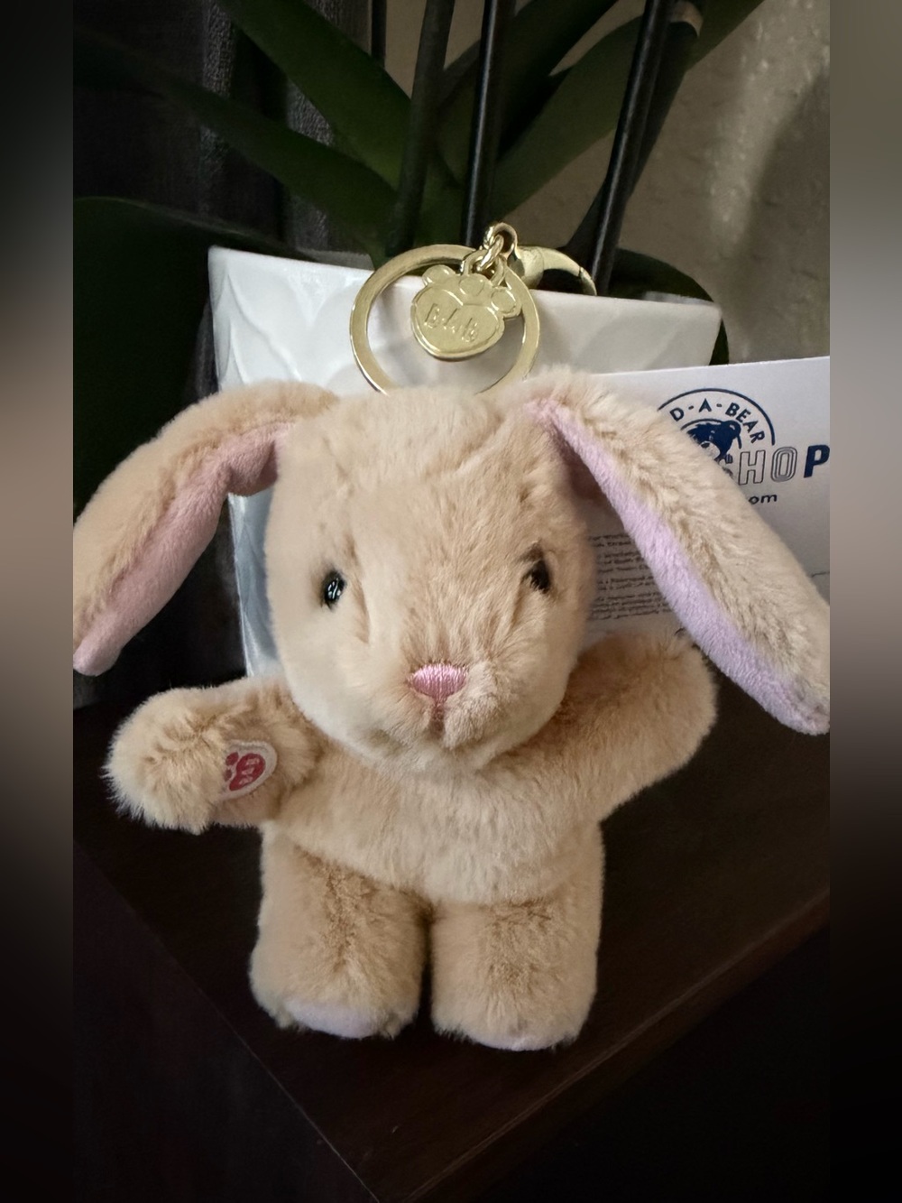 Build-A-Bear Cream Plush Bunny Keychain with Pink Accents